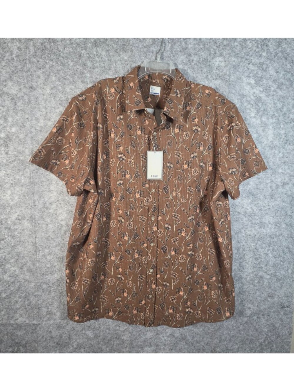 Rowm NWT Men's Brown Floral Cotton Short Button Up Shirt Men’s 2X - Picture 2 of 10